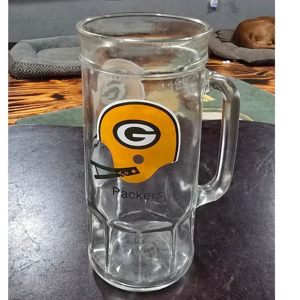 Green Bay Packers Glass Beer Stein Mug NFL Football Helmet Logo Clear Drinkware